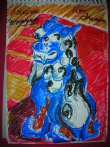 lion chinois pastel gras 2